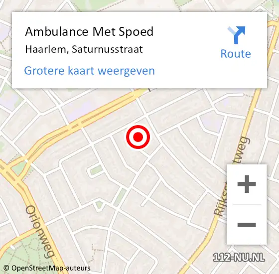 Locatie op kaart van de 112 melding: Ambulance Met Spoed Naar Haarlem, Saturnusstraat op 9 maart 2024 09:28