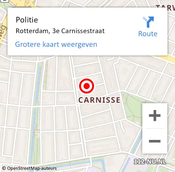 Locatie op kaart van de 112 melding: Politie Rotterdam, 3e Carnissestraat op 9 maart 2024 09:41