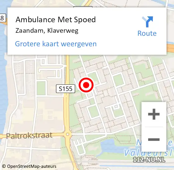 Locatie op kaart van de 112 melding: Ambulance Met Spoed Naar Zaandam, Klaverweg op 9 maart 2024 09:59