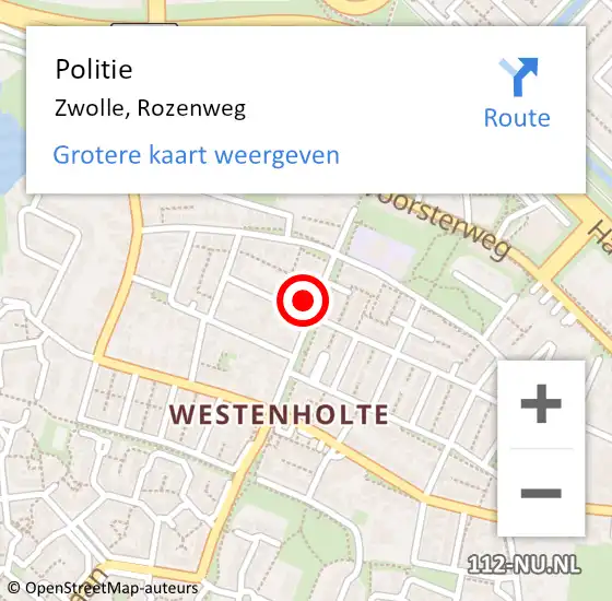 Locatie op kaart van de 112 melding: Politie Zwolle, Rozenweg op 9 maart 2024 10:33