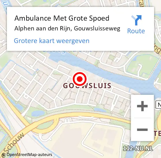 Locatie op kaart van de 112 melding: Ambulance Met Grote Spoed Naar Alphen aan den Rijn, Gouwsluisseweg op 9 maart 2024 10:33