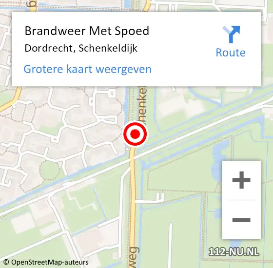 Locatie op kaart van de 112 melding: Brandweer Met Spoed Naar Dordrecht, Schenkeldijk op 9 maart 2024 10:55