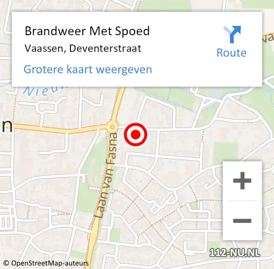 Locatie op kaart van de 112 melding: Brandweer Met Spoed Naar Vaassen, Deventerstraat op 9 maart 2024 10:58