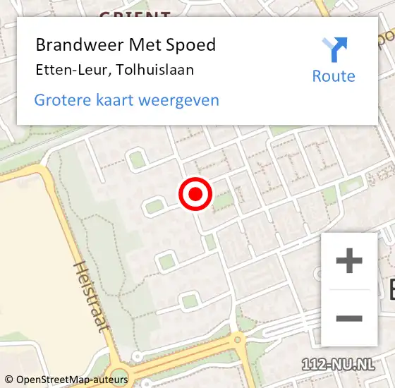 Locatie op kaart van de 112 melding: Brandweer Met Spoed Naar Etten-Leur, Tolhuislaan op 9 maart 2024 11:02