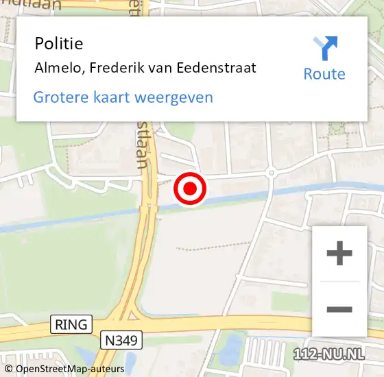 Locatie op kaart van de 112 melding: Politie Almelo, Frederik van Eedenstraat op 9 maart 2024 11:02