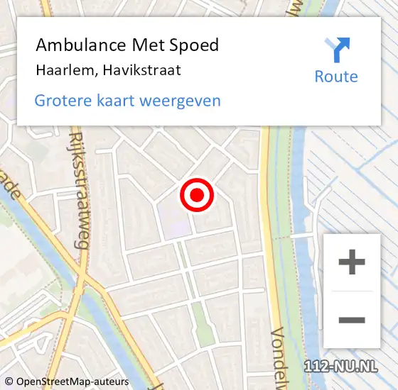 Locatie op kaart van de 112 melding: Ambulance Met Spoed Naar Haarlem, Havikstraat op 9 maart 2024 11:28