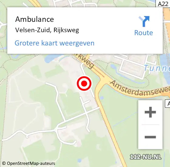 Locatie op kaart van de 112 melding: Ambulance Velsen-Zuid, Rijksweg op 9 maart 2024 11:31