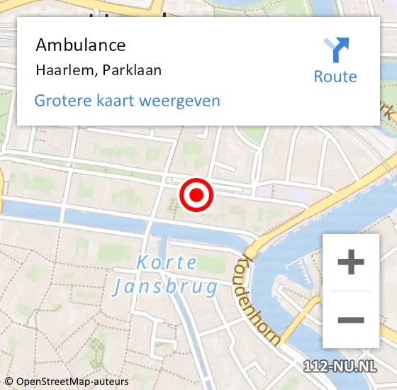 Locatie op kaart van de 112 melding: Ambulance Haarlem, Parklaan op 9 maart 2024 11:37