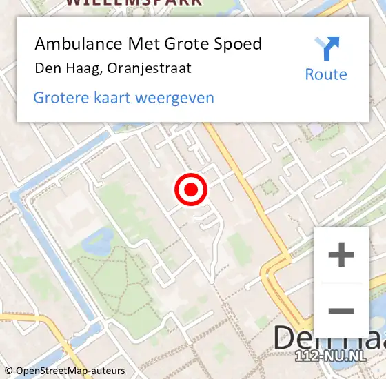 Locatie op kaart van de 112 melding: Ambulance Met Grote Spoed Naar Den Haag, Oranjestraat op 9 maart 2024 12:01