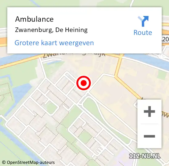 Locatie op kaart van de 112 melding: Ambulance Zwanenburg, De Heining op 9 maart 2024 12:12