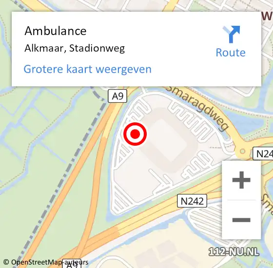 Locatie op kaart van de 112 melding: Ambulance Alkmaar, Stadionweg op 9 maart 2024 12:45