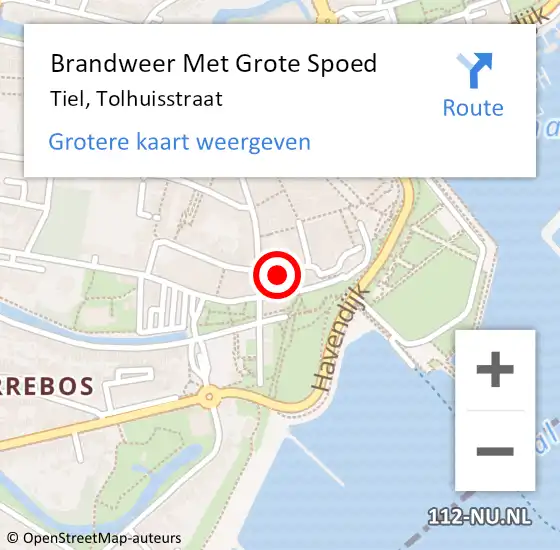 Locatie op kaart van de 112 melding: Brandweer Met Grote Spoed Naar Tiel, Tolhuisstraat op 9 maart 2024 12:49