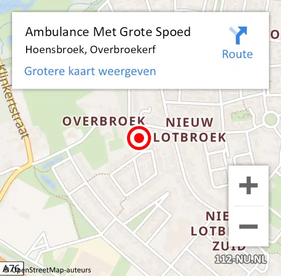 Locatie op kaart van de 112 melding: Ambulance Met Grote Spoed Naar Hoensbroek, Overbroekerf op 28 september 2014 15:45