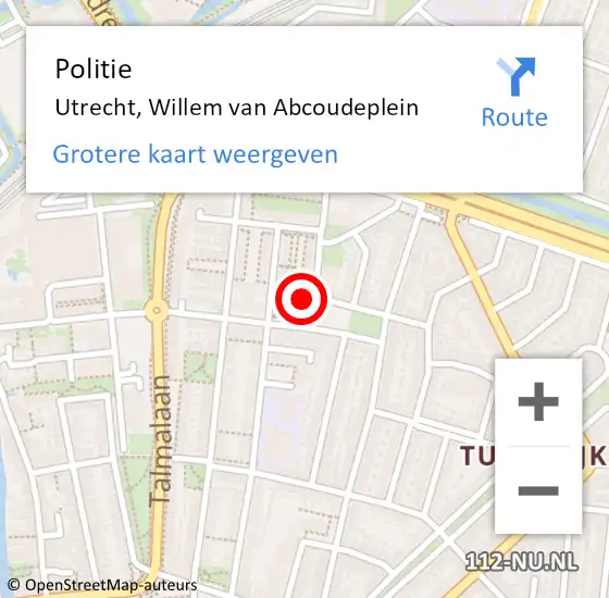 Locatie op kaart van de 112 melding: Politie Utrecht, Willem van Abcoudeplein op 9 maart 2024 13:02