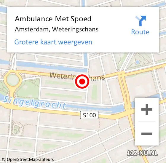 Locatie op kaart van de 112 melding: Ambulance Met Spoed Naar Amsterdam, Weteringschans op 9 maart 2024 13:13