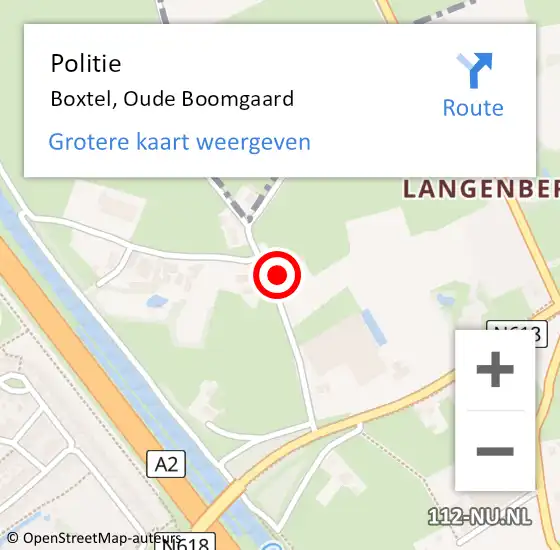 Locatie op kaart van de 112 melding: Politie Boxtel, Oude Boomgaard op 9 maart 2024 13:16