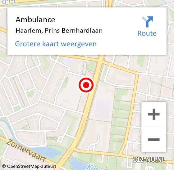 Locatie op kaart van de 112 melding: Ambulance Haarlem, Prins Bernhardlaan op 9 maart 2024 13:19