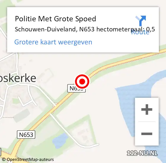 Locatie op kaart van de 112 melding: Politie Met Grote Spoed Naar Schouwen-Duiveland, N653 hectometerpaal: 0,5 op 9 maart 2024 13:20