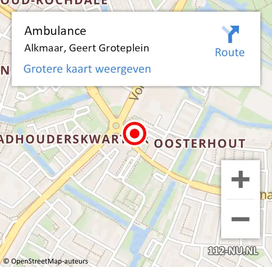 Locatie op kaart van de 112 melding: Ambulance Alkmaar, Geert Groteplein op 9 maart 2024 13:49