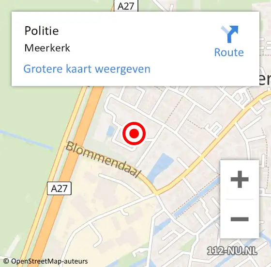 Locatie op kaart van de 112 melding: Politie Meerkerk op 9 maart 2024 14:04