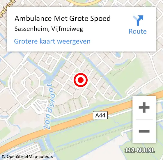 Locatie op kaart van de 112 melding: Ambulance Met Grote Spoed Naar Sassenheim, Vijfmeiweg op 9 maart 2024 14:09
