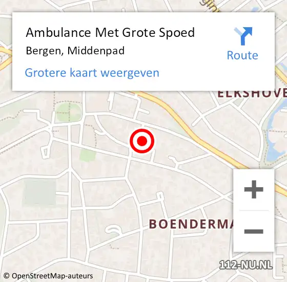 Locatie op kaart van de 112 melding: Ambulance Met Grote Spoed Naar Bergen, Middenpad op 9 maart 2024 14:23