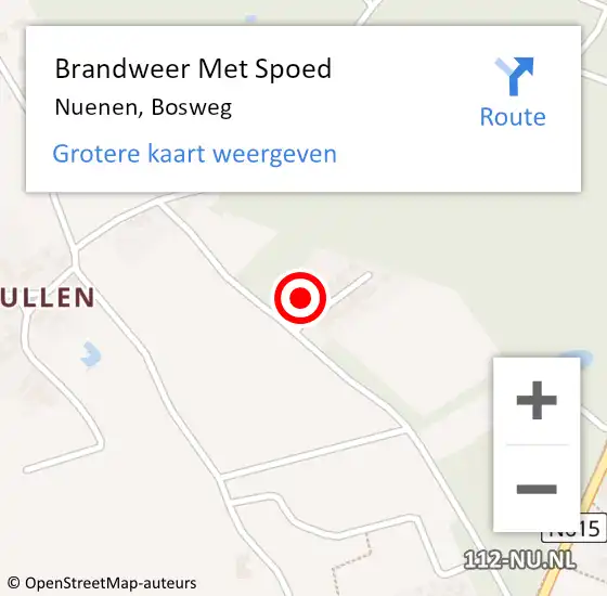 Locatie op kaart van de 112 melding: Brandweer Met Spoed Naar Nuenen, Bosweg op 9 maart 2024 15:04