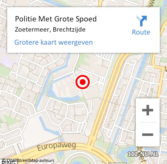 Locatie op kaart van de 112 melding: Politie Met Grote Spoed Naar Zoetermeer, Brechtzijde op 9 maart 2024 15:04