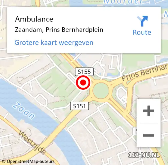 Locatie op kaart van de 112 melding: Ambulance Zaandam, Prins Bernhardplein op 9 maart 2024 15:22