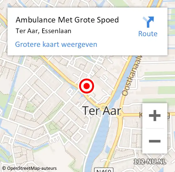 Locatie op kaart van de 112 melding: Ambulance Met Grote Spoed Naar Ter Aar, Essenlaan op 28 september 2014 16:04