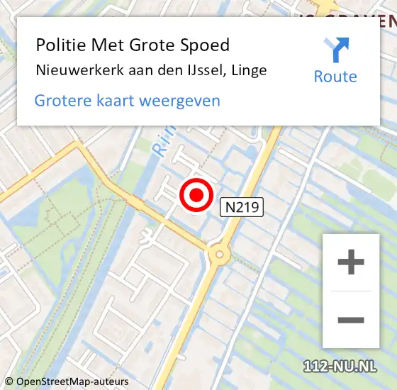 Locatie op kaart van de 112 melding: Politie Met Grote Spoed Naar Nieuwerkerk aan den IJssel, Linge op 9 maart 2024 16:02