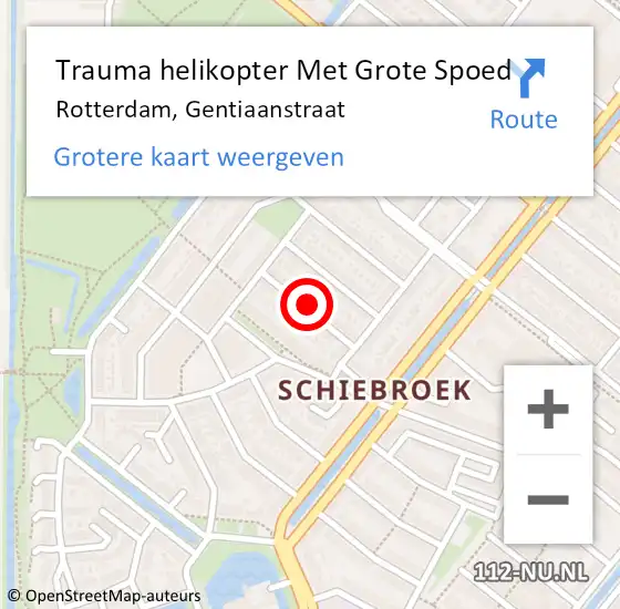 Locatie op kaart van de 112 melding: Trauma helikopter Met Grote Spoed Naar Rotterdam, Gentiaanstraat op 9 maart 2024 16:17