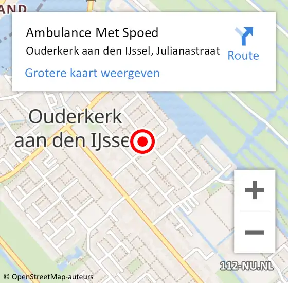 Locatie op kaart van de 112 melding: Ambulance Met Spoed Naar Ouderkerk aan den IJssel, Julianastraat op 9 maart 2024 16:19