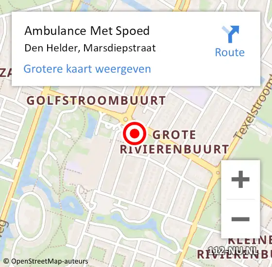 Locatie op kaart van de 112 melding: Ambulance Met Spoed Naar Den Helder, Marsdiepstraat op 9 maart 2024 16:23