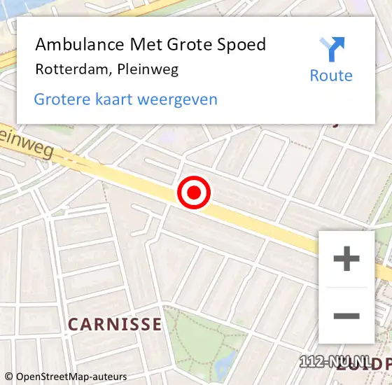 Locatie op kaart van de 112 melding: Ambulance Met Grote Spoed Naar Rotterdam, Pleinweg op 9 maart 2024 16:40