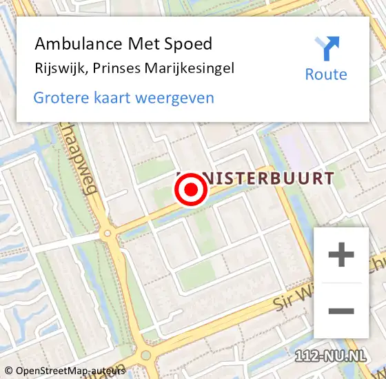 Locatie op kaart van de 112 melding: Ambulance Met Spoed Naar Rijswijk, Prinses Marijkesingel op 9 maart 2024 16:50