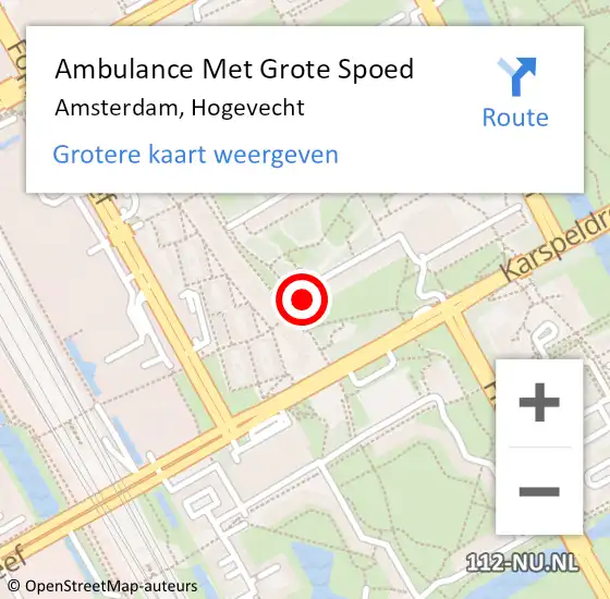 Locatie op kaart van de 112 melding: Ambulance Met Grote Spoed Naar Amsterdam, Hogevecht op 9 maart 2024 16:55