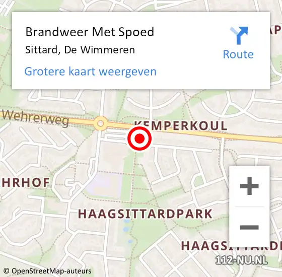 Locatie op kaart van de 112 melding: Brandweer Met Spoed Naar Sittard, De Wimmeren op 9 maart 2024 17:12