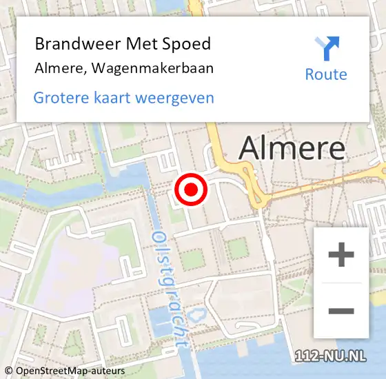 Locatie op kaart van de 112 melding: Brandweer Met Spoed Naar Almere, Wagenmakerbaan op 9 maart 2024 17:12