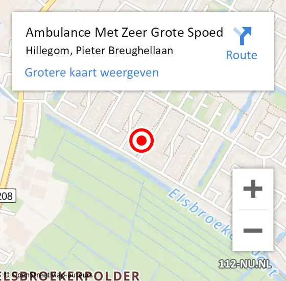 Locatie op kaart van de 112 melding: Ambulance Met Zeer Grote Spoed Naar Hillegom, Pieter Breughellaan op 9 maart 2024 17:13