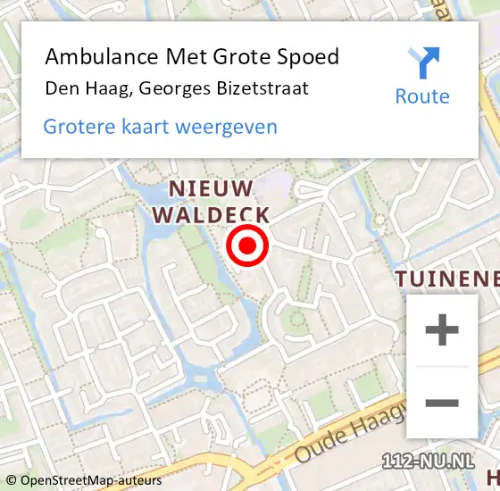 Locatie op kaart van de 112 melding: Ambulance Met Grote Spoed Naar Den Haag, Georges Bizetstraat op 9 maart 2024 18:22