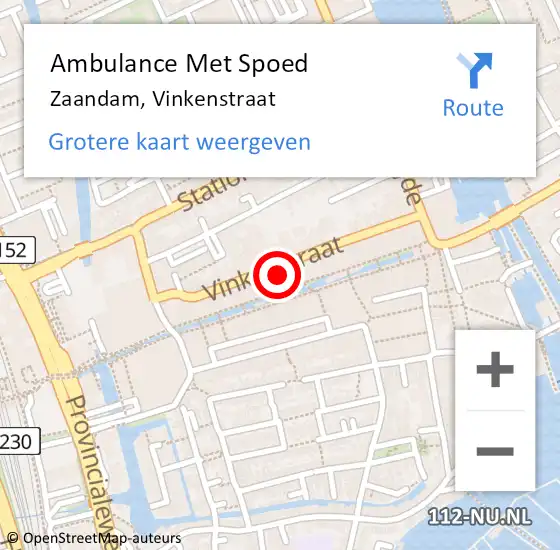 Locatie op kaart van de 112 melding: Ambulance Met Spoed Naar Zaandam, Vinkenstraat op 9 maart 2024 18:22