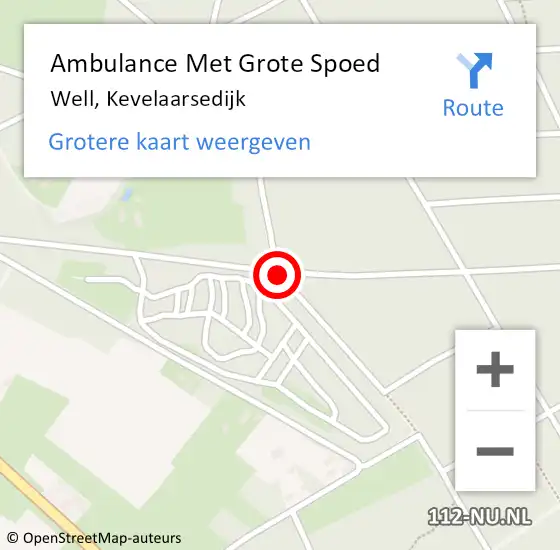 Locatie op kaart van de 112 melding: Ambulance Met Grote Spoed Naar Well Lb, Kevelaarsedijk op 28 september 2014 16:16