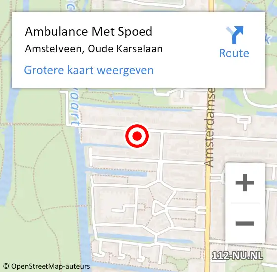 Locatie op kaart van de 112 melding: Ambulance Met Spoed Naar Amstelveen, Oude Karselaan op 9 maart 2024 18:22