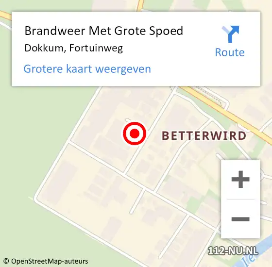 Locatie op kaart van de 112 melding: Brandweer Met Grote Spoed Naar Dokkum, Fortuinweg op 9 maart 2024 18:49