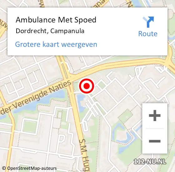 Locatie op kaart van de 112 melding: Ambulance Met Spoed Naar Dordrecht, Campanula op 9 maart 2024 19:01