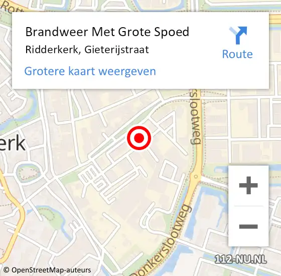 Locatie op kaart van de 112 melding: Brandweer Met Grote Spoed Naar Ridderkerk, Gieterijstraat op 9 maart 2024 19:53