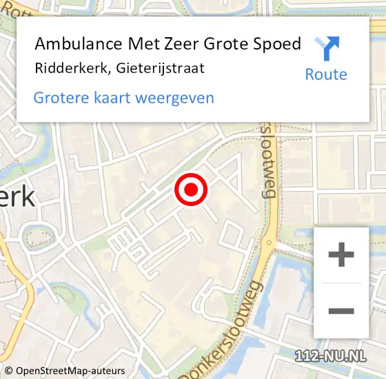 Locatie op kaart van de 112 melding: Ambulance Met Zeer Grote Spoed Naar Ridderkerk, Gieterijstraat op 9 maart 2024 19:53