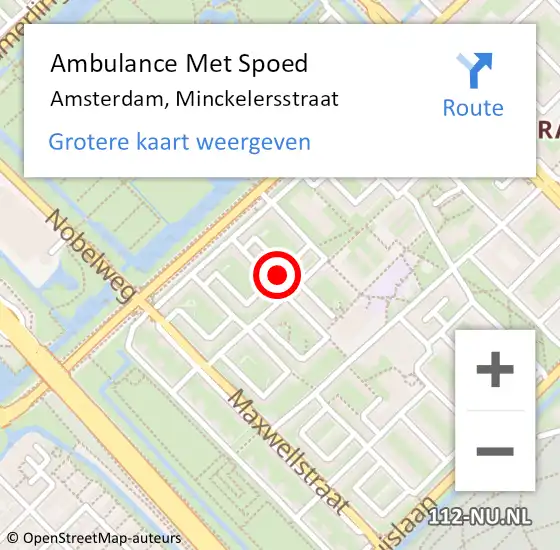 Locatie op kaart van de 112 melding: Ambulance Met Spoed Naar Amsterdam, Minckelersstraat op 9 maart 2024 20:01