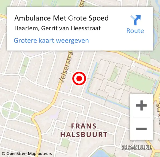 Locatie op kaart van de 112 melding: Ambulance Met Grote Spoed Naar Haarlem, Gerrit van Heesstraat op 9 maart 2024 20:25